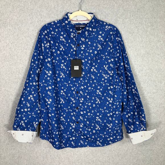 Eighth Avenue Other - NEW Eighth Avenue Blue Floral Button Down Shirt Mens Medium Cotton‎ Flip Cuff